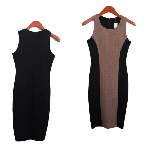 Jella Couture Black Beige Chevron Panel Sheath Dress Women's Size Small - Picture 2 of 6